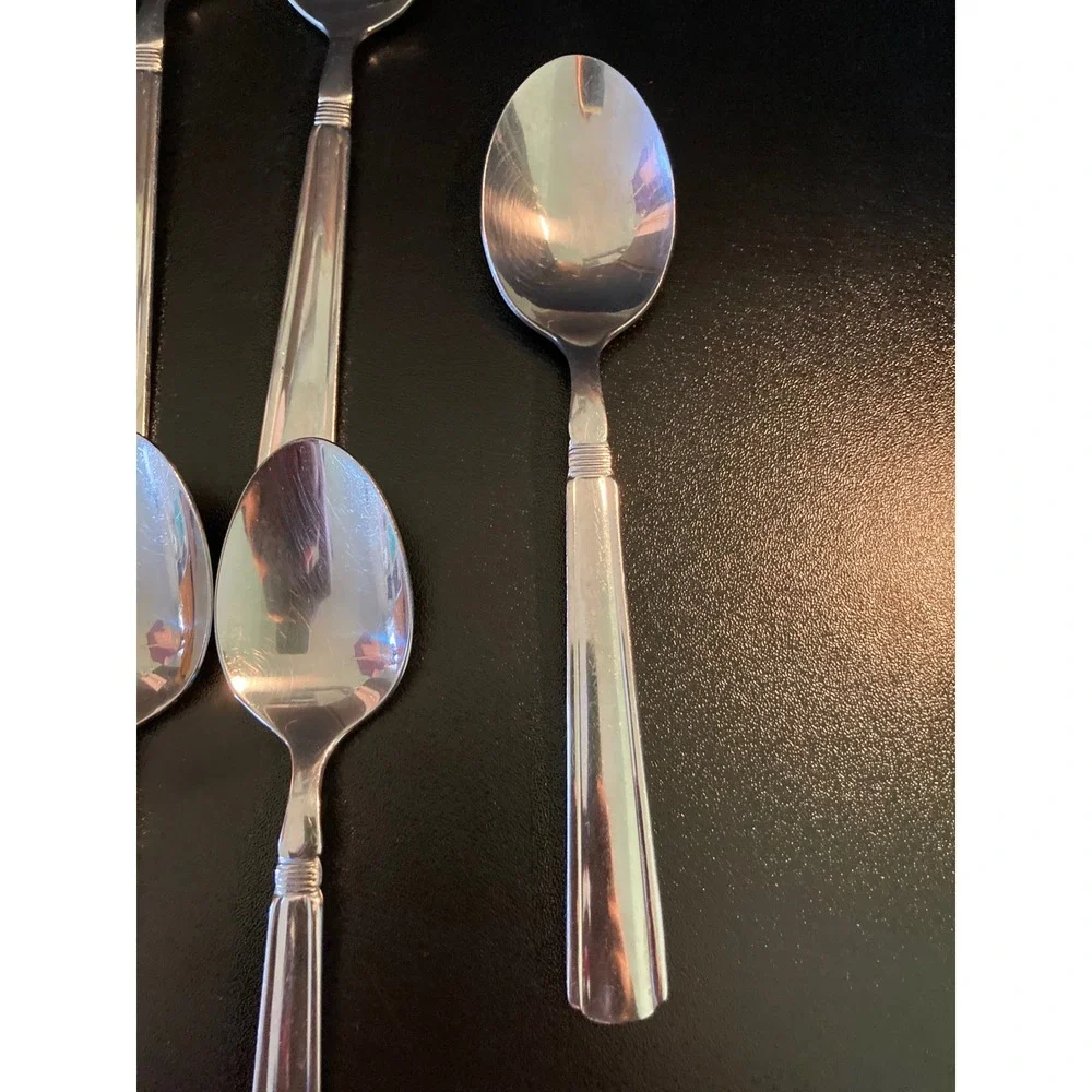 Pfaltzgraff JUNCTION Stainless 6 Teaspoons Soup Spoon Lot 7 Replacement Flatware